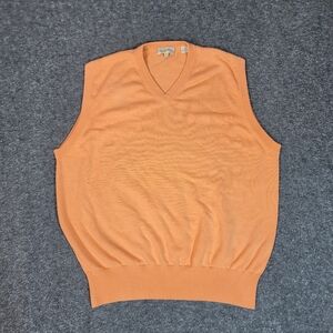 Peter Millar Silk Cashmere Golf Sweater Vest Mens XL Orange V-Neck Luxury Knit.
